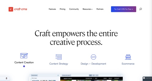 Screenshot of Craft CMS home page