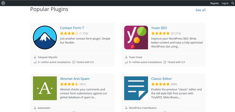 A screenshot featuring four WordPress plug-in options.