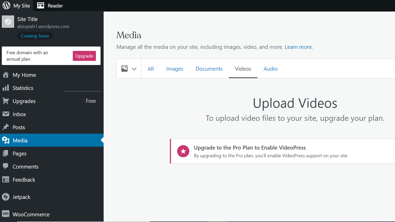 WordPress CMS showing where to upload videos for your website