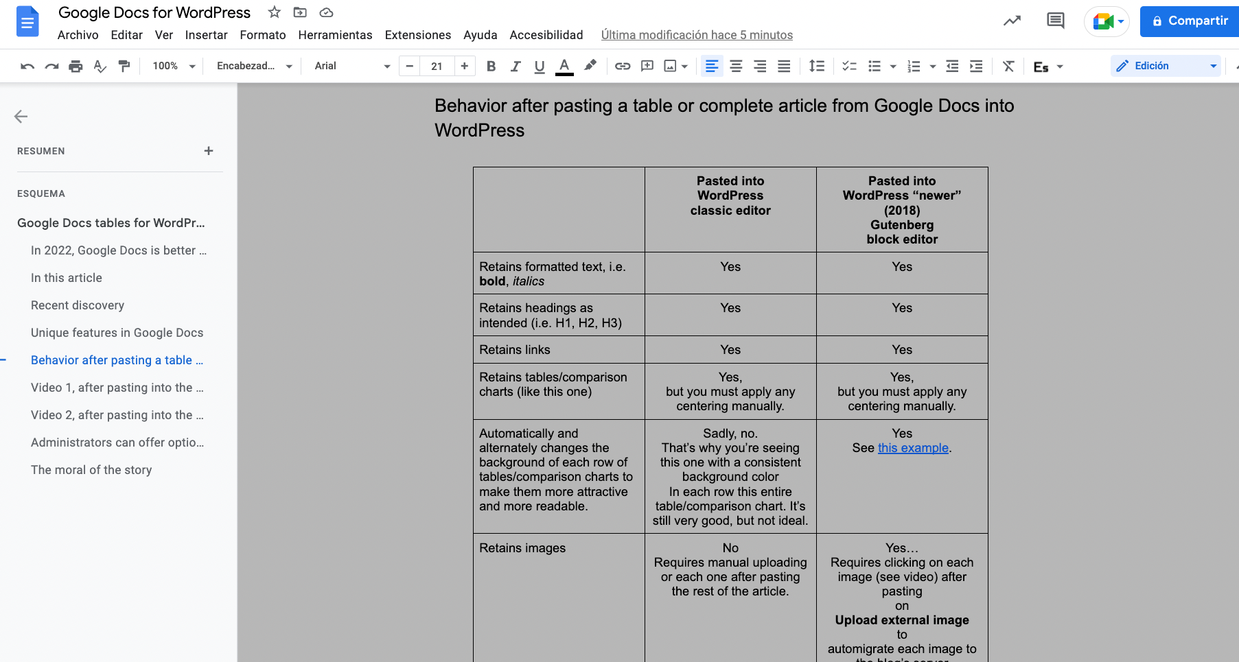 Google Docs tables for WordPress (and more) in 2022 8