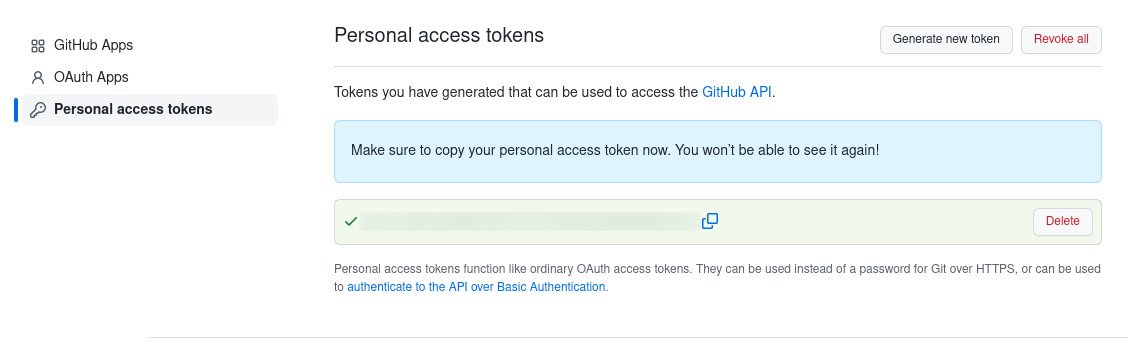 Generating a new personal access token in GitHub.