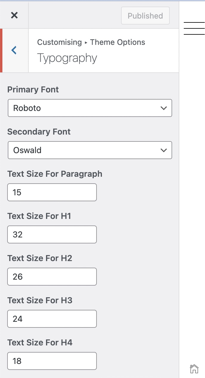 wordpress change font size